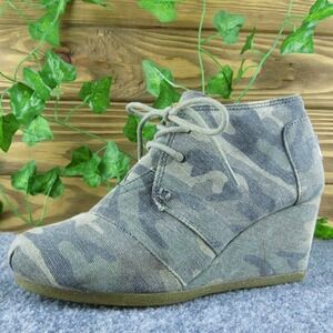 TOMS Camo‎ Women Ankle Boots Green Fabric Lace Up Size 6 Medium